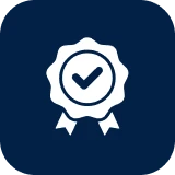 Certification emblem on blue background